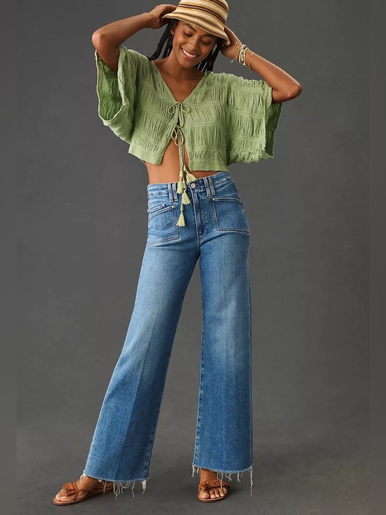 PAIGE Denim - PAIGE Light Blue High-Rise Wide Leg Jeans